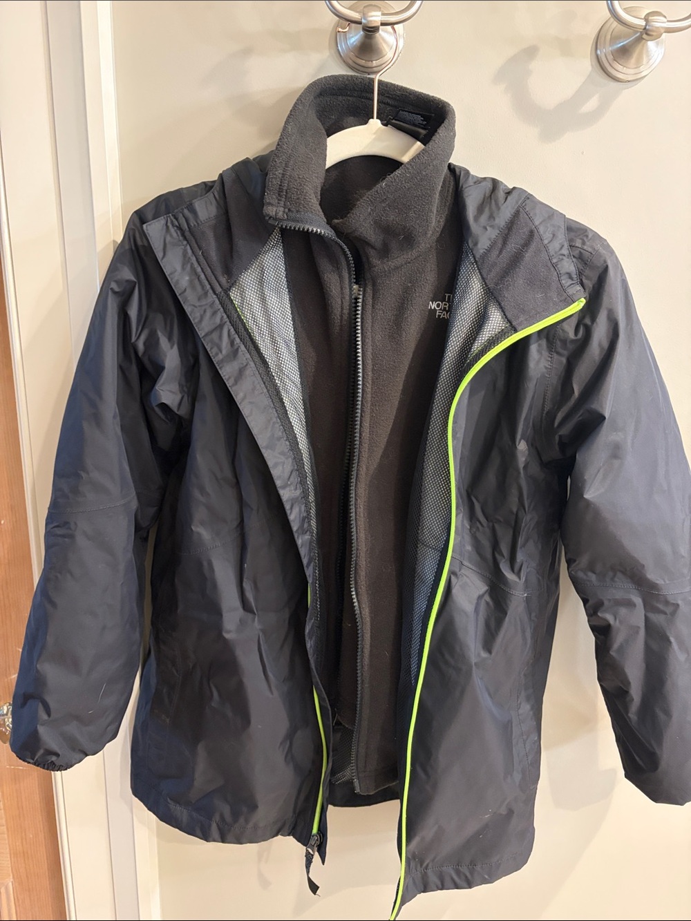 The North Face Kids Black Raincoat with Neon Yellow Trim